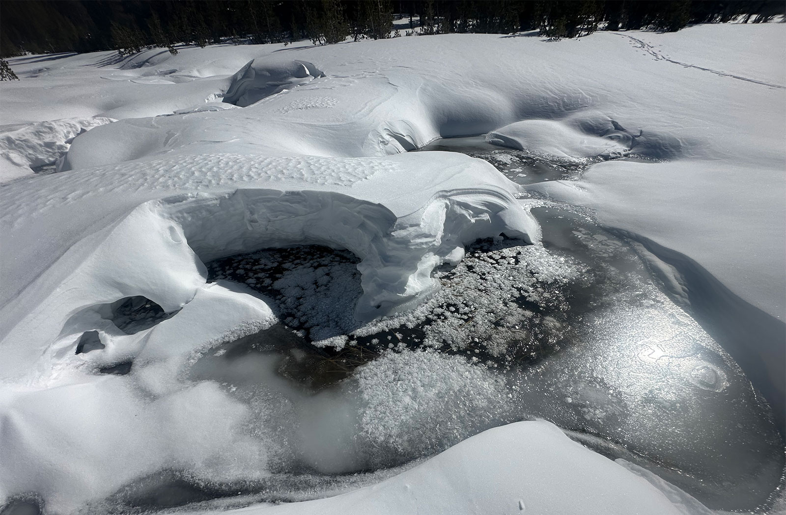 Partially melted outlet of Elizabeth Lake on February 10, 2025.
