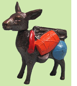 Cast metal pack mule figurine 