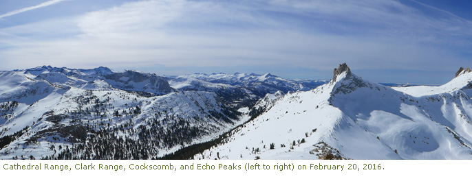 Cathedral Ranger, Clark Range, Cockscumb and Echo Peaks on February 20, 2016.