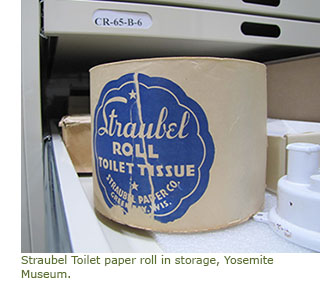 Straubel Toilet paper roll in storage, Yosemite Museum.