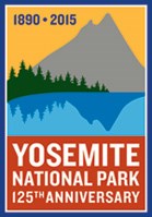 Yosemite's 125th Anniversary logo showcasing Cathedral Lakes and Peak