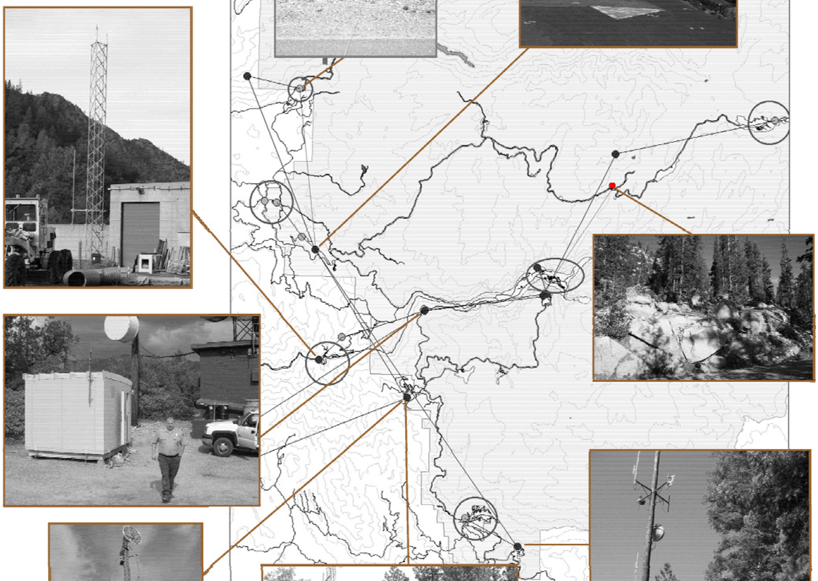 Basic park map with images of old equipment in those areas