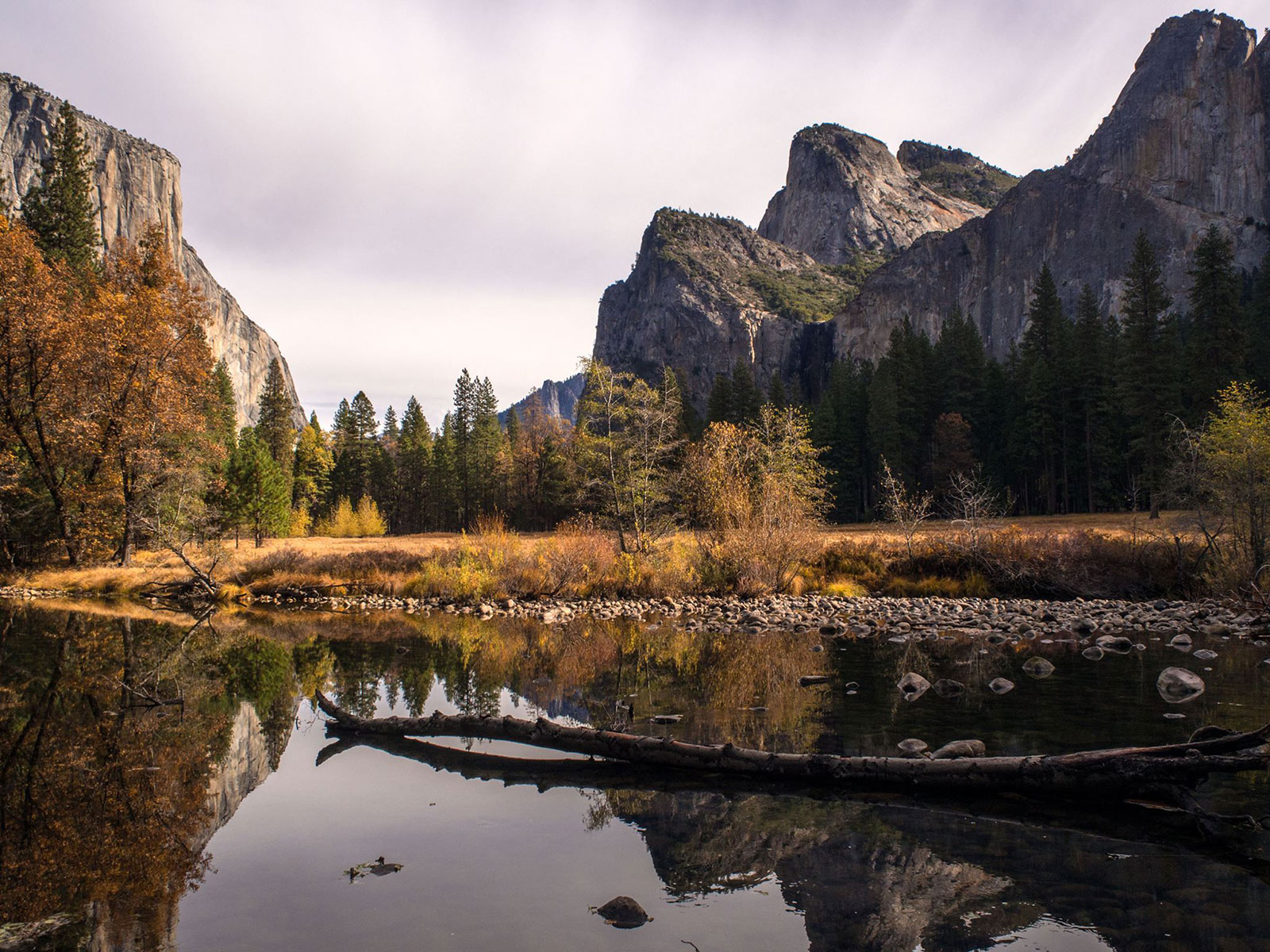 Merced River with view of Yosemite Valley in background