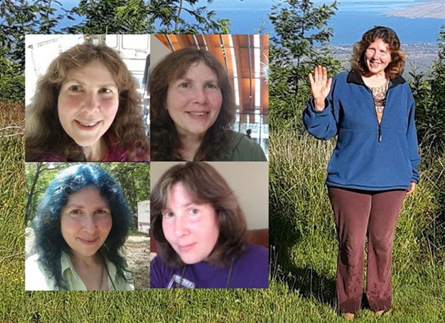 Various photos of Johnsen-Hughes, a 54-year-old-woman who is 5 foot 3 inches tall, 150 pounds, with brown hair and brown eyes