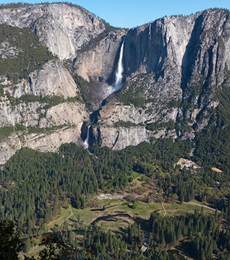 Upper and Lower Yosemite Falls as viewed from halfway up the trail
