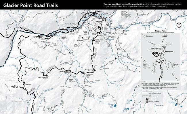 Detailed map of Glacier Point and nearby trails