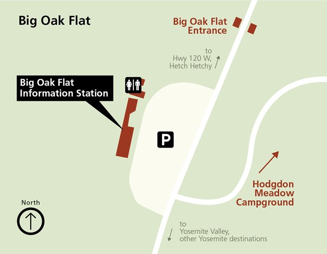 A map shows the location of the Big Oak Flat Information Station