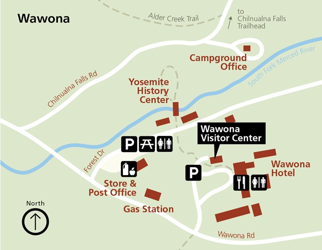 A map shows the location of the Wawona Visitor Center.