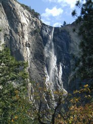 Bridalveil Fall veils the rocks over which it falls