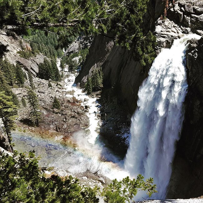 Illilouette Fall with a rainbow at its base