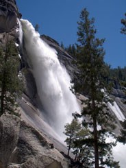 Nevada Fall from below and fro side, seen from Mist Trail