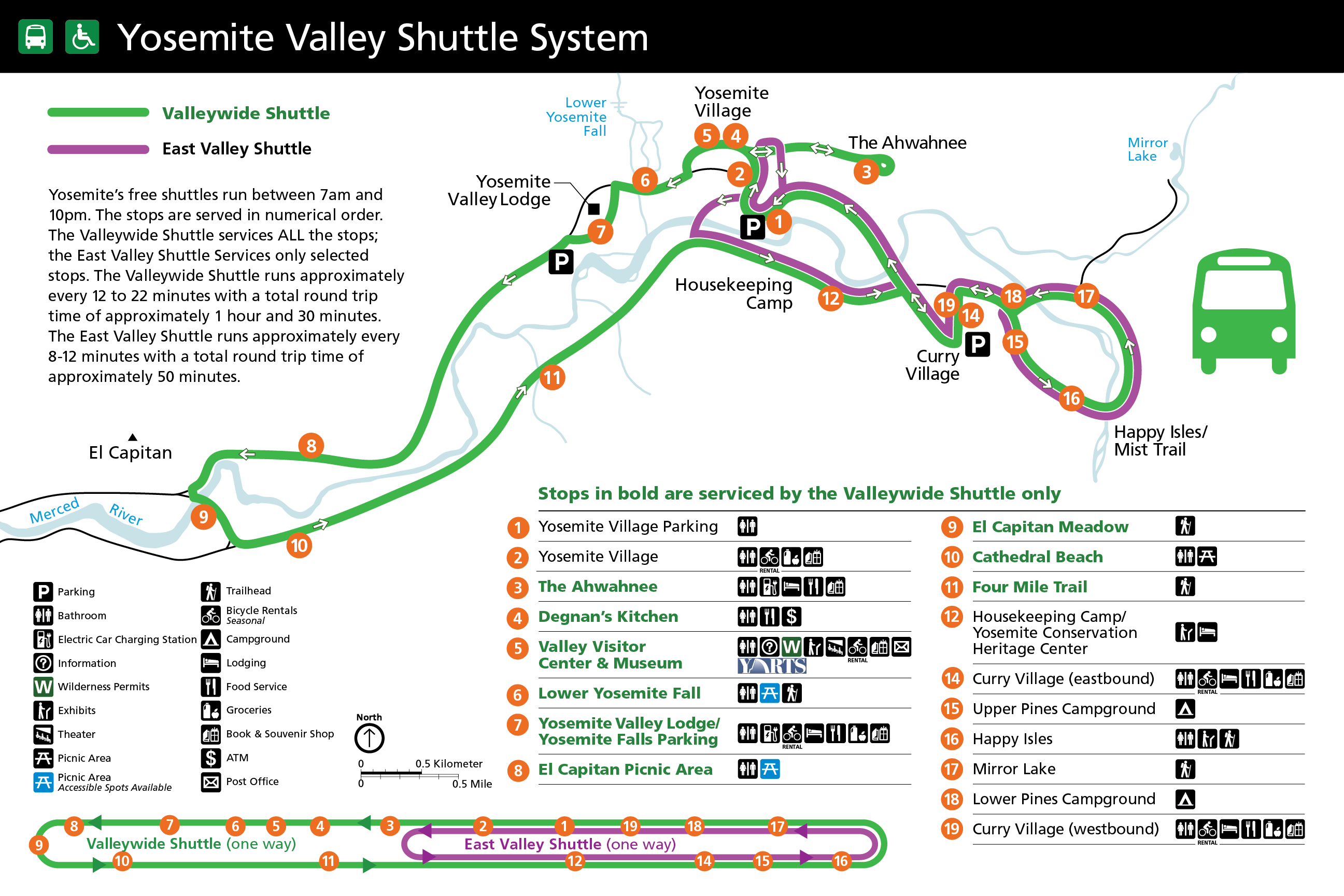 Map showing two shuttle routes, as described above.