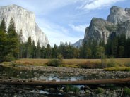 Beyond the Merced River are El Capitan (left) and Bridalveil Fall (right)