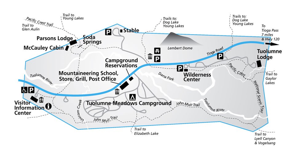 Map showing Tuolumne Meadows Wilderness Center, near Tuolumne Meadows Lodge