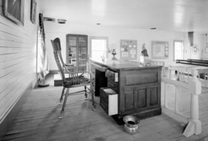 The well preserved courtroom, including Wickersham's desk in Eagle, Alaska.