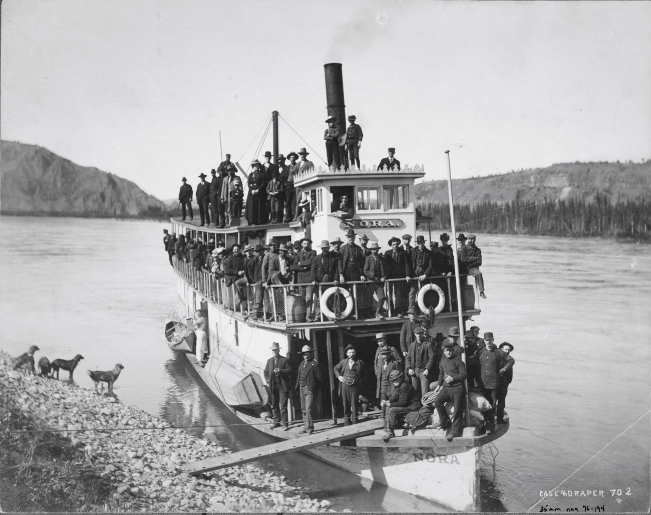 Steamboat Nora fully loaded with stampeders departing Canadian territory for Nome, 1899