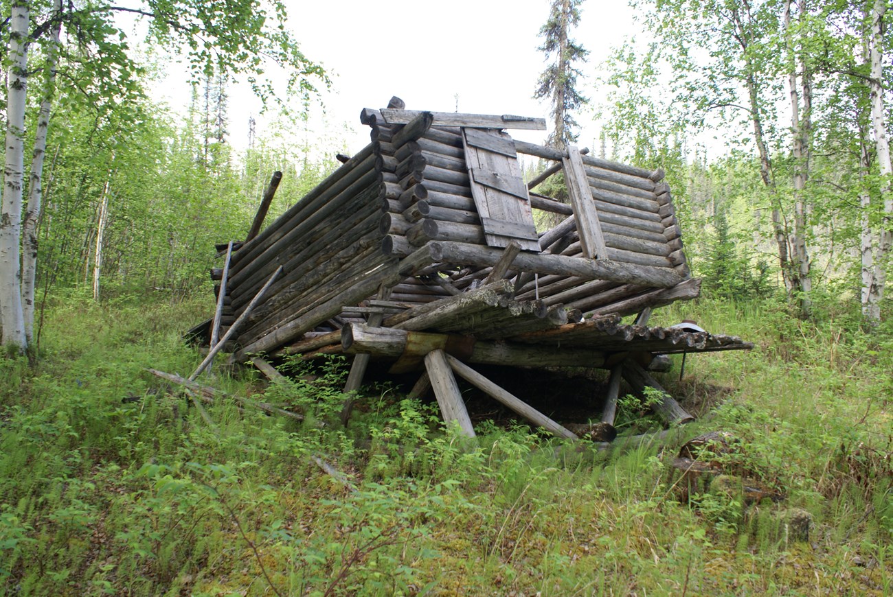 Collapsed cache at Sam Creek cabin