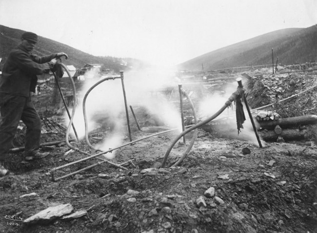 Historic photograph of steam points in use