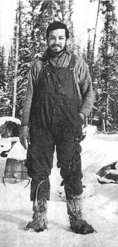 Leon Crane at Al Ames’ cabin during a recovery mission to the B-24 crash site the year after his ordeal.