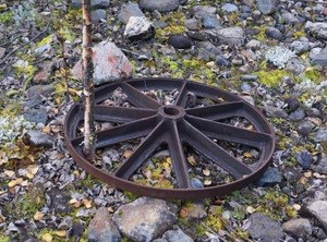 A remnant wheel from the steam boiler at Cheese Creek.
