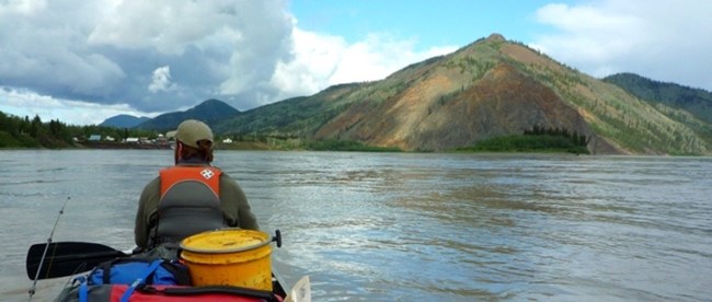 Eagle Bluff, viewed from a canoe on the Yukon River