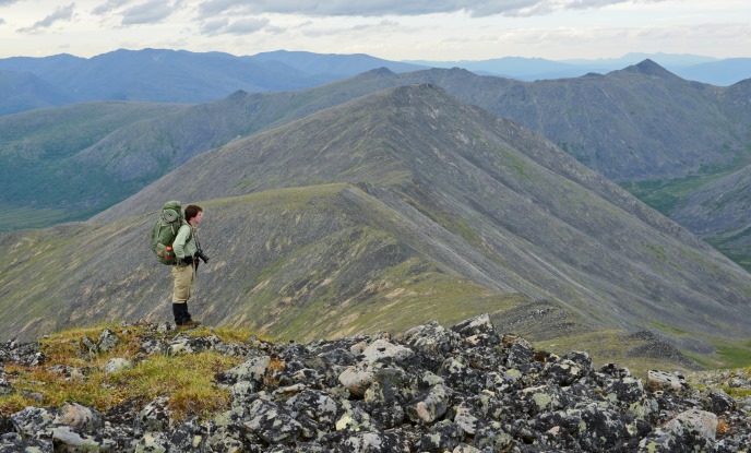 A hiker in the Charley River headwaters