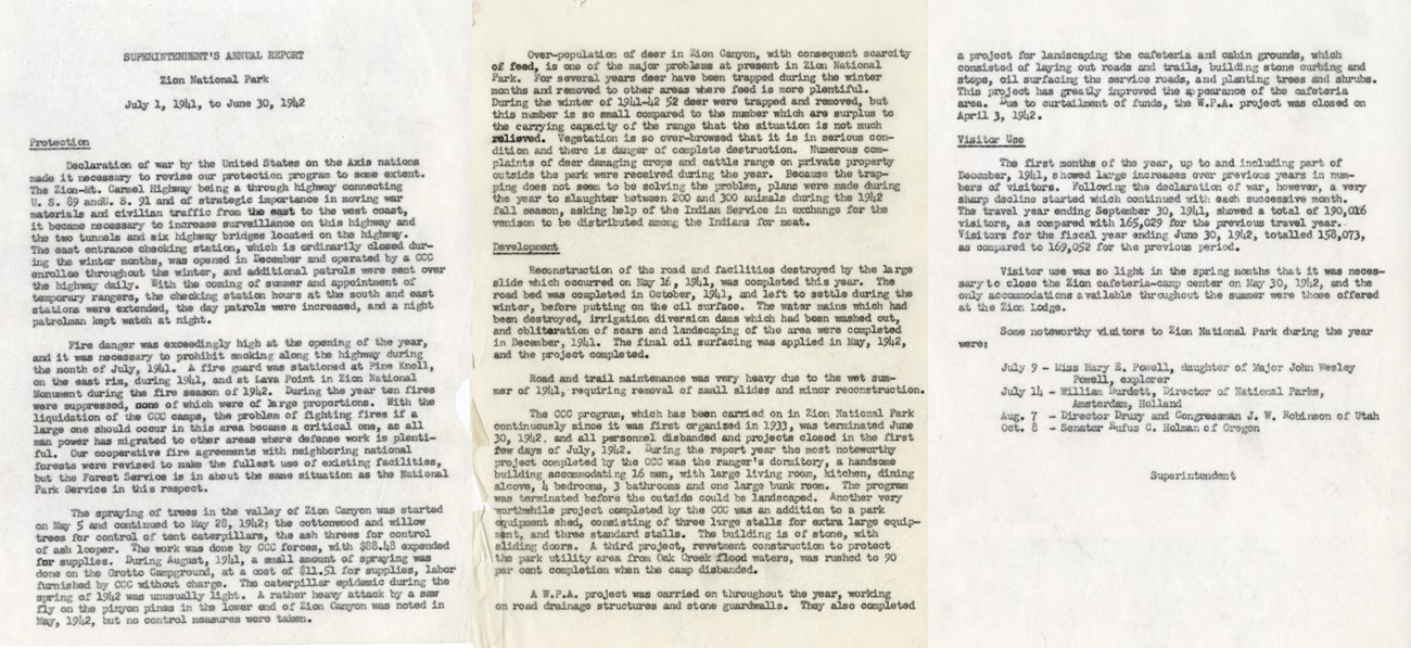 Three pages of the Superintendents annual report - 1941-1942, typed on paper.