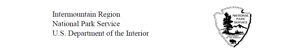 A document banner reading "Intermountain Region, National Park Service, US Department of the Interior." The National Park Service logo is shown next to the text.