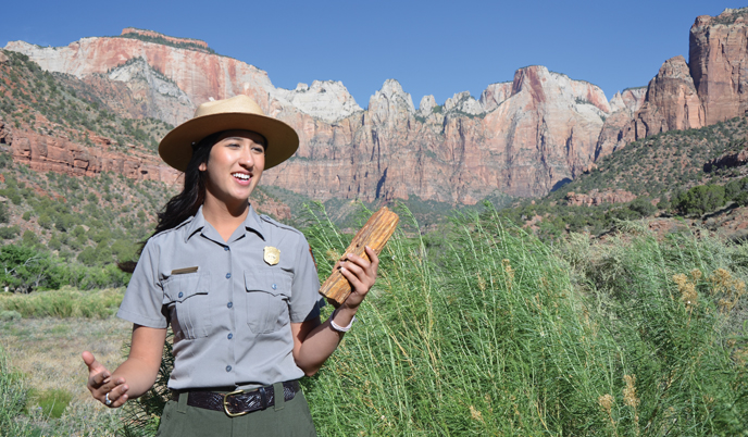 A ranger giving a geology talk.