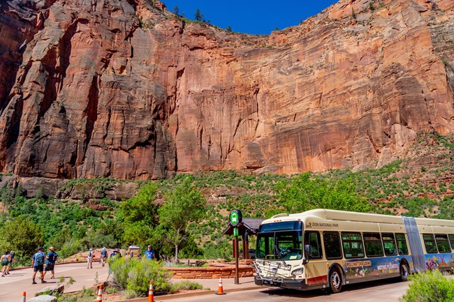 Zion Canyon Shuttle at Big Bend shuttle stop 8