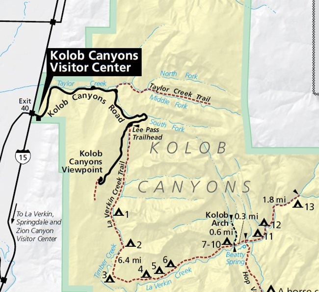 Map image of the Kolob Canyons Area