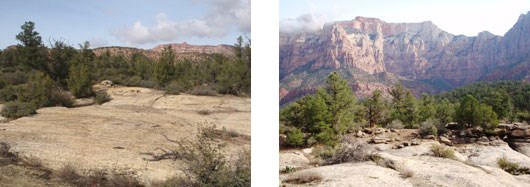 A sandy campsite with incredible views into a canyon.